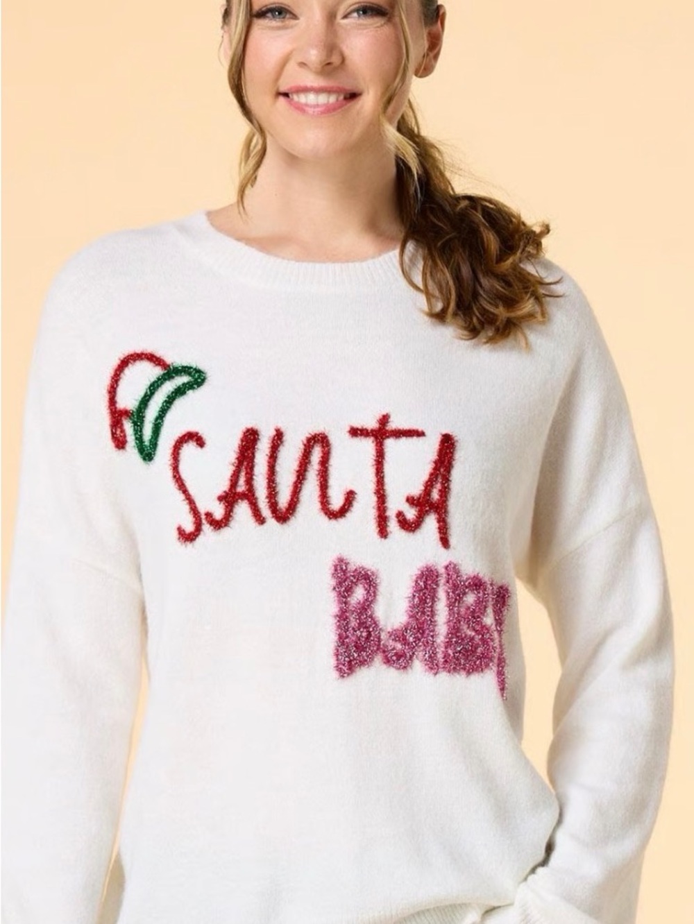 Gilli White 'Santa Baby' Fuzzy Embroidered Crewneck Sweater